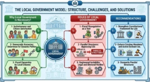 An infographic explaining the structure, challenges, and solutions of local government in Pakistan.